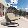 Leisuremod Charcoal Wicker Hanging 2 person Egg Swing Chair with Beige Cushions ESCCH-57BG